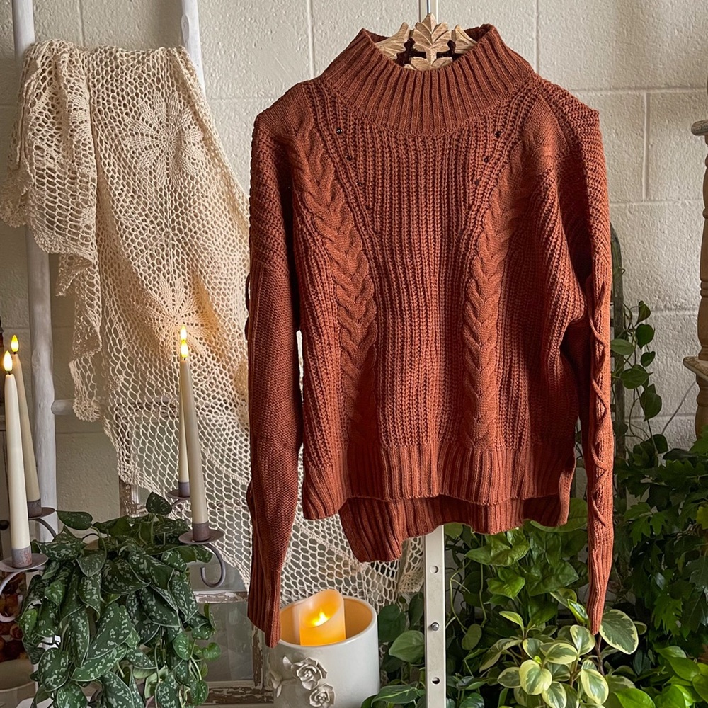 NWT Ultra Flirt Mock Neck Lace Up Sleeve Sweater